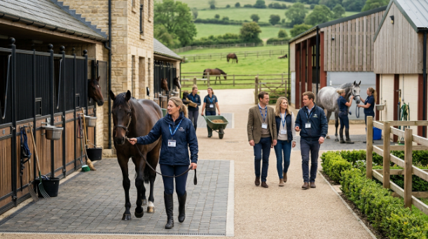 Equestrian yard staff and visitors wearing clearly visible ID badges